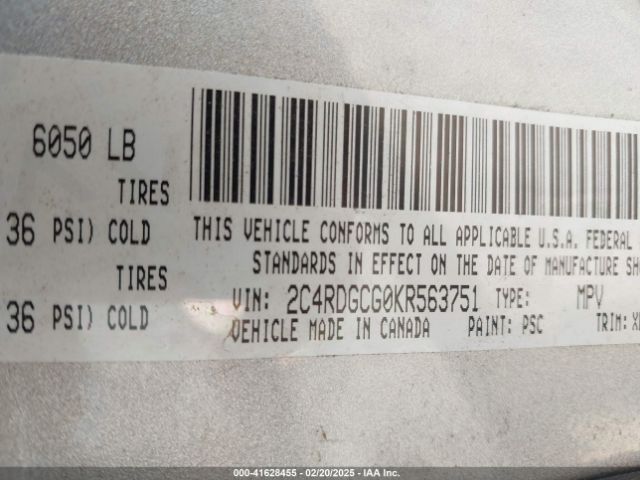 2C4RDGCG0KR563751 Dodge Grand Caravan Sxt