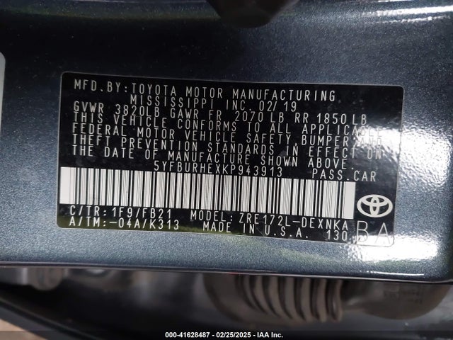 Toyota COROLLA LE 2019 5YFBURHEXKP943913 Image 9