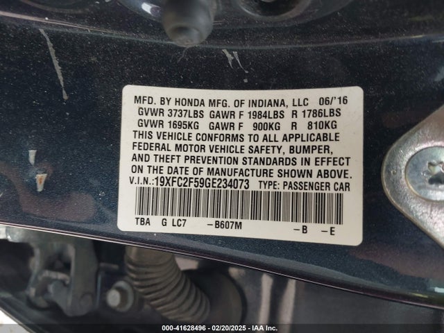 Honda Civic Lx 2016 19XFC2F59GE234073 Image 9