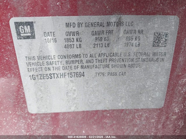 Chevrolet MALIBU 1LT 2017 1G1ZE5STXHF157694 Image 9
