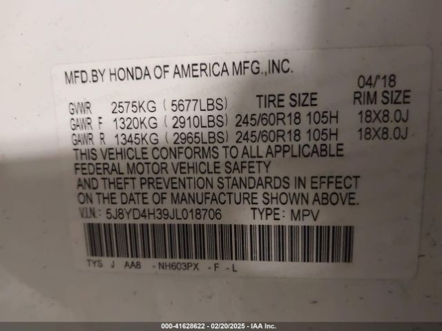 5J8YD4H39JL018706 Acura MDX