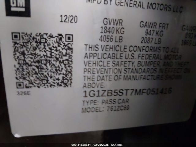 1G1ZB5ST7MF051416 Chevrolet Malibu Fwd Ls