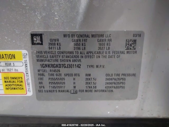 1GNKRGKD7GJ301142 Chevrolet Traverse 1lt