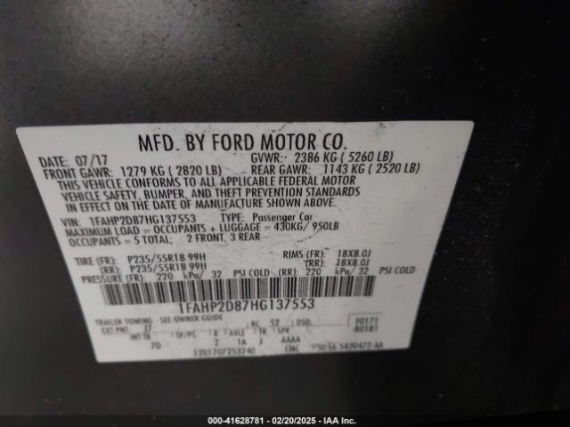 1FAHP2D87HG137553 Ford TAURUS SE