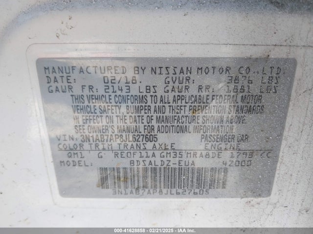 3N1AB7AP8JL627605 Nissan SENTRA SV