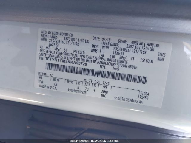 1FTYR1YM3KKA55720 Ford Transit-250