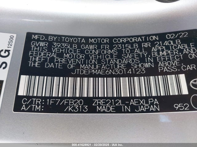 JTDEPMAE6N3014123 Toyota COROLLA LE