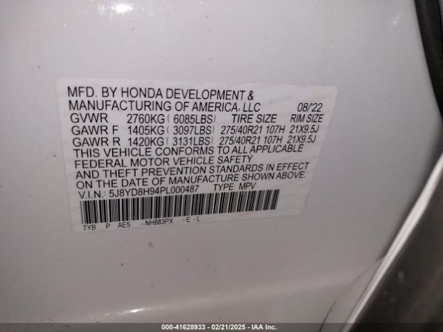 5J8YD8H94PL000487 Acura MDX TYPE S