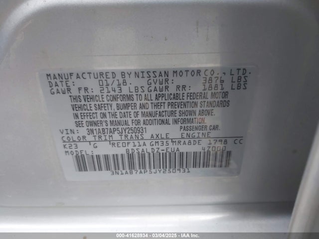 3N1AB7AP5JY250931 Nissan SENTRA SV