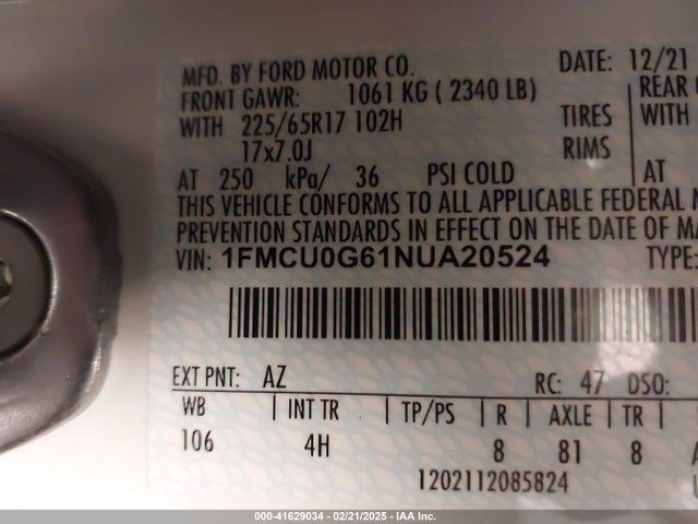 1FMCU0G61NUA20524 Ford ESCAPE SE