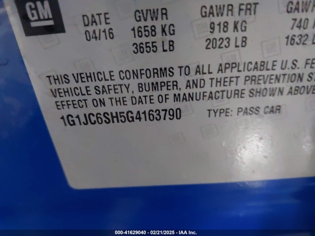 1G1JC6SH5G4163790 Chevrolet Sonic Lt Auto