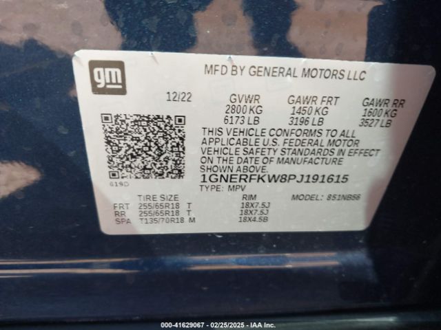 1GNERFKW8PJ191615 Chevrolet Traverse Fwd Ls