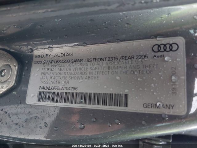 WAUAUGFF5LA104296 Audi A3 Premium 40 Tfsi Front-wheel Drive S Tronic