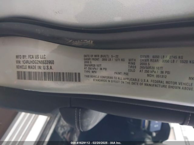 1C4RJHDG2N8633960 Jeep Grand Cherokee Overland 4x4
