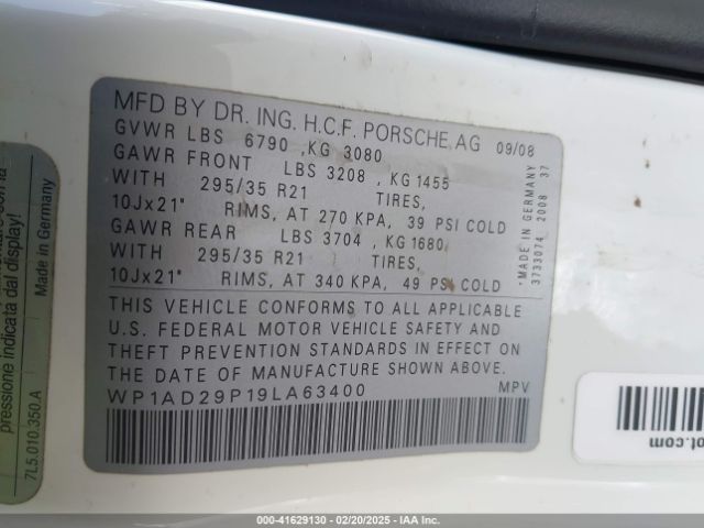 2009 PORSCHE CAYENNE WP1AD29P19LA63400 Photo 8