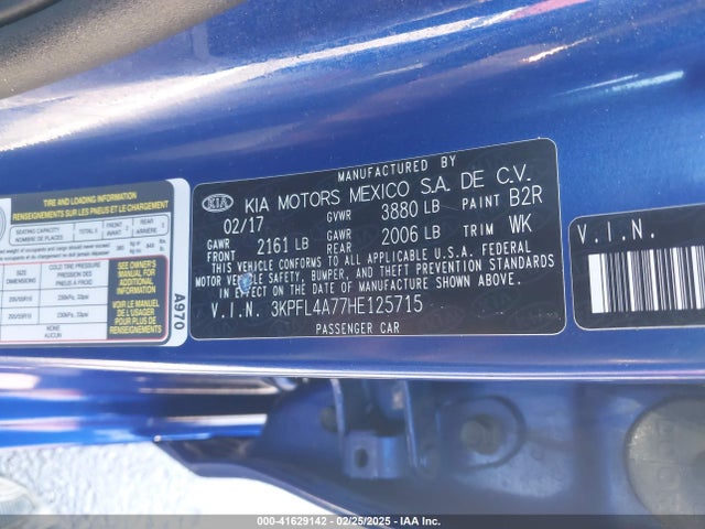 3KPFL4A77HE125715 KIA FORTE S