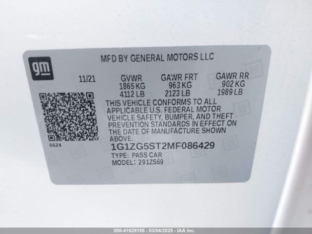 1G1ZG5ST2MF086429 Chevrolet Malibu Fwd Rs