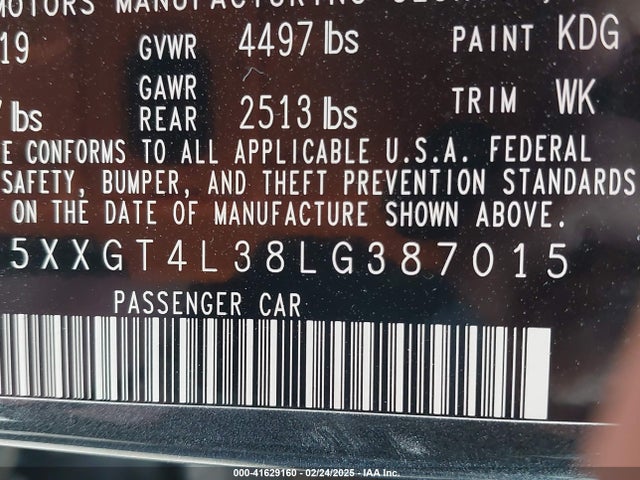 5XXGT4L38LG387015 KIA Optima Lx
