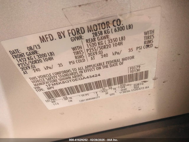 Ford EXPLORER SPORT 2014 1FM5K8GT0EGA43424 Image 9