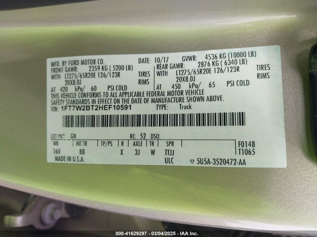 Ford F-250 Platinum 2017 1FT7W2BT2HEF10591 Image 9