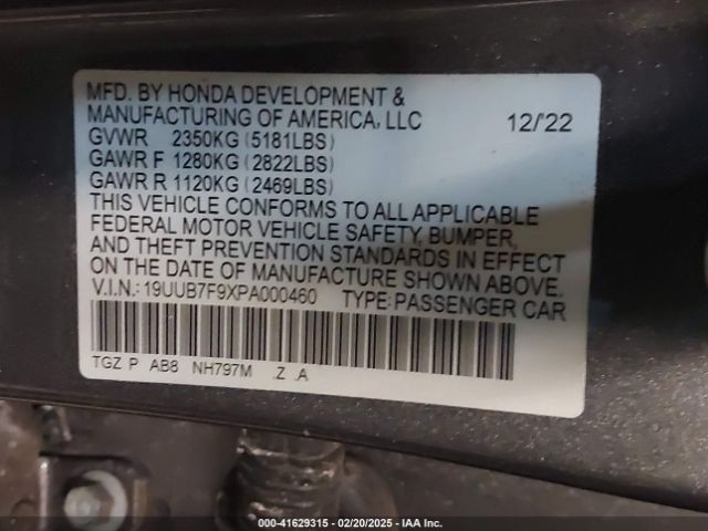 19UUB7F9XPA000460 Acura Tlx Type S - Hp Wheel And Tire