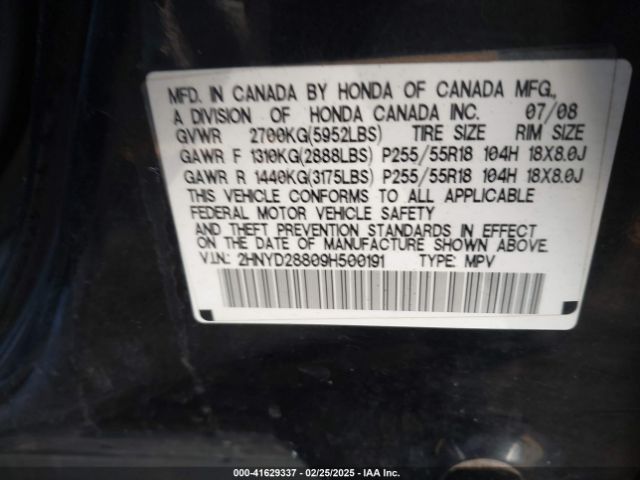 2009 ACURA MDX 2HNYD28809H500191 Photo 8