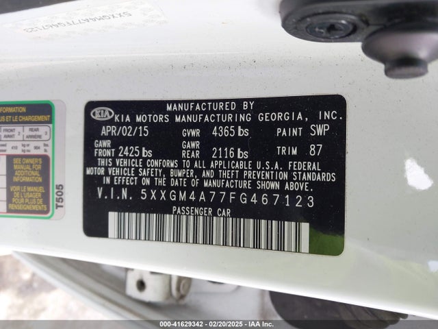 5XXGM4A77FG467123 KIA Optima Lx