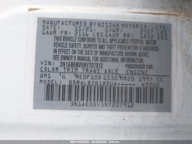 3N1AB8BV5NY207912 Nissan Sentra S Xtronic Cvt