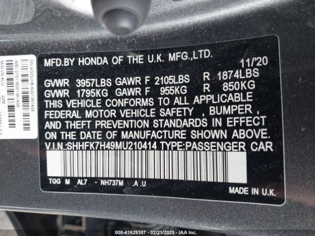 SHHFK7H49MU210414 Honda Civic Sport