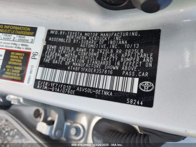 4T4BF1FK0ER357816 Toyota CAMRY LE