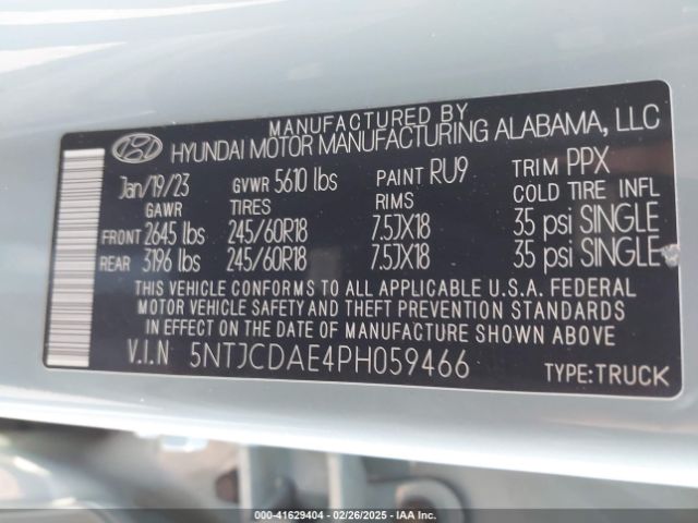 5NTJCDAE4PH059466 Hyundai Santa Cruz Sel