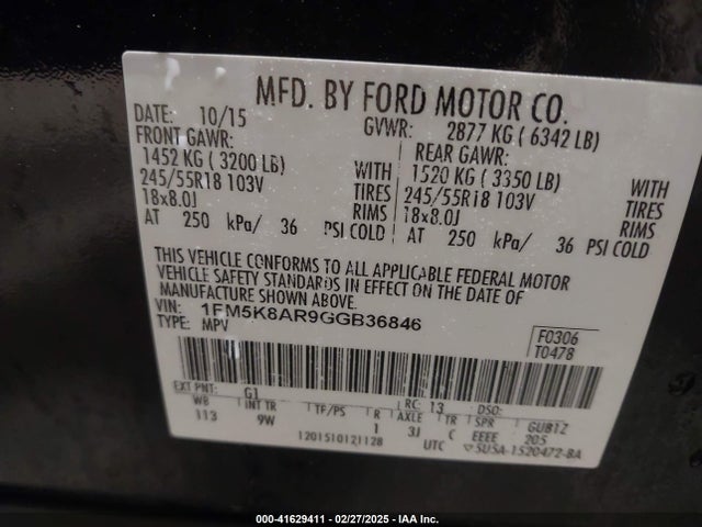 1FM5K8AR9GGB36846 Ford Police Interceptor