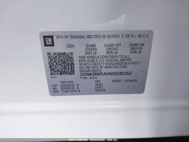 3GNKBBRA0MS530162 Chevrolet lcv