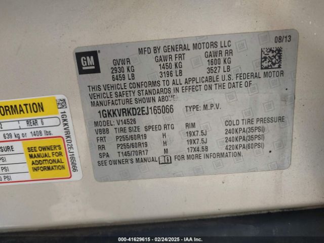 1GKKVRKD2EJ165066 GMC Acadia Slt-1