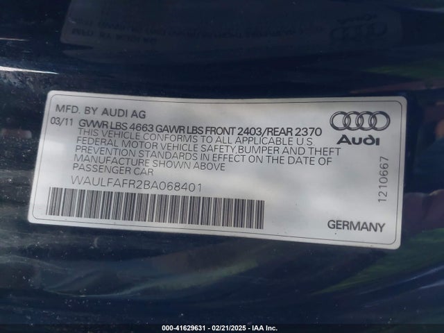 2011 AUDI A5 WAULFAFR2BA068401 Photo 8