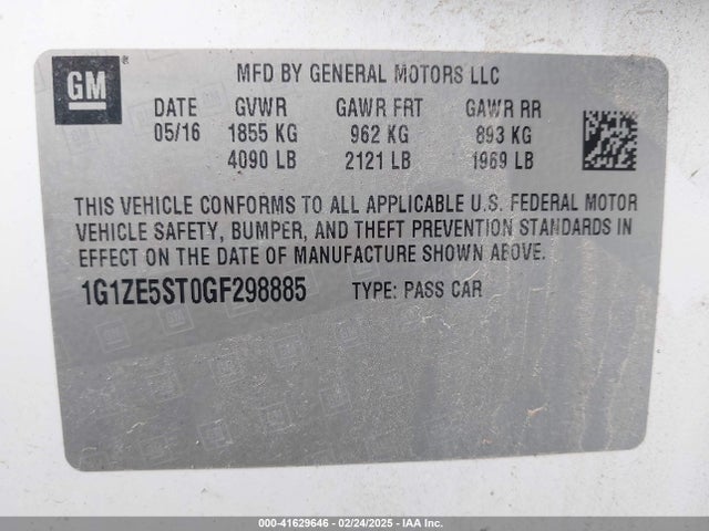 1G1ZE5ST0GF298885 Chevrolet MALIBU 1LT