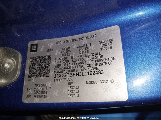1GCGTBEN3L1162483 Chevrolet Colorado 4wd  Long Box Wt