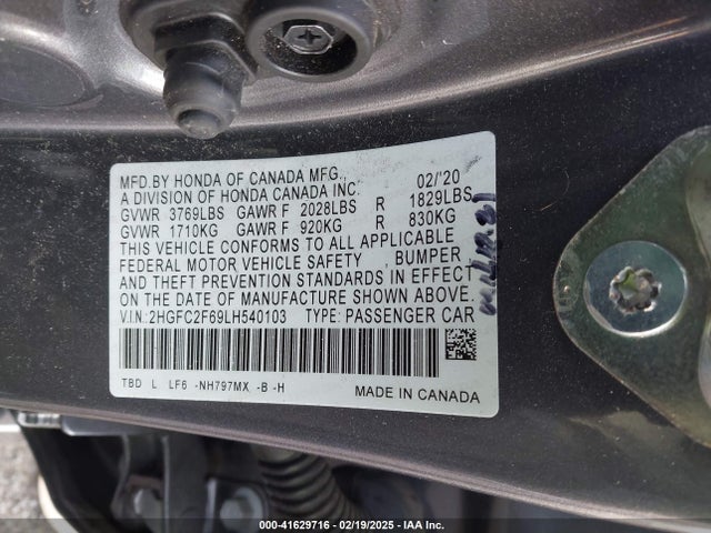 2HGFC2F69LH540103 Honda Civic Lx