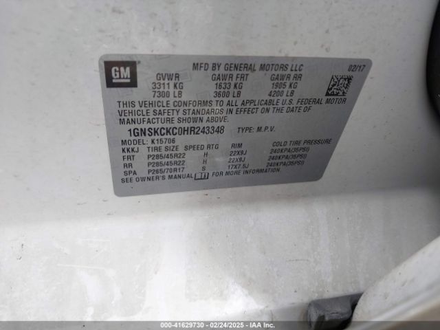 1GNSKCKC0HR243348 Chevrolet Tahoe Premier