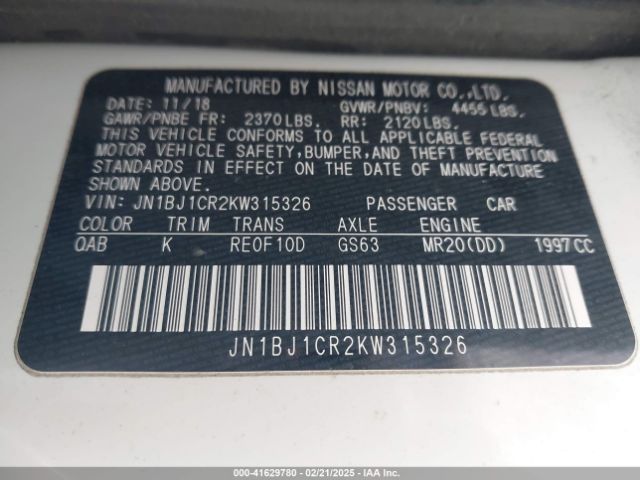 JN1BJ1CR2KW315326 Nissan Rogue Sport Sl