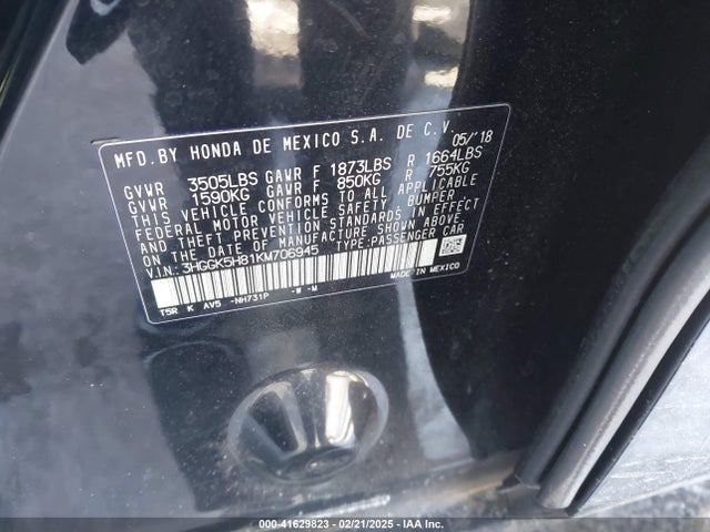3HGGK5H81KM706945 Honda FIT EX