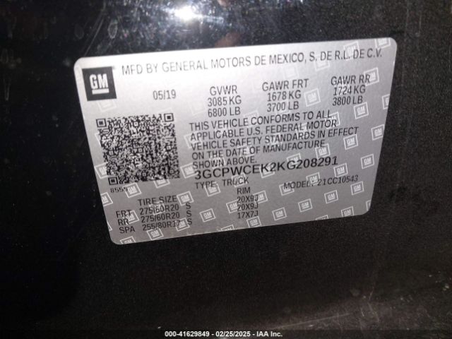 3GCPWCEK2KG208291 Chevrolet Silverado 1500 Lt