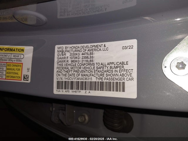 1HGCV1F34NA036315 Honda Accord Sport