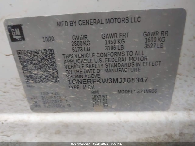 1GNERFKW3MJ105347 Chevrolet Traverse Fwd Ls
