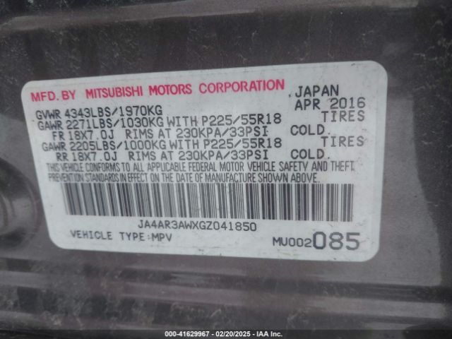JA4AR3AWXGZ041850 Mitsubishi Outlander Sport 2.4 Se