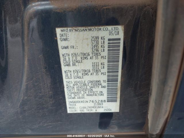 1N6AD0ER0JN765288 Nissan Frontier Sv