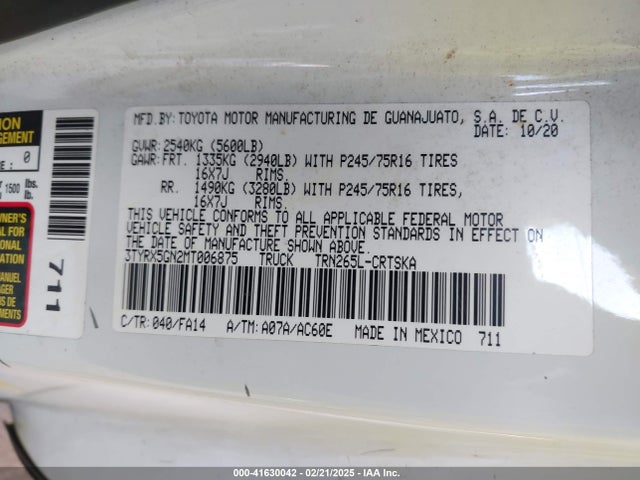 Toyota Tacoma Sr 2021 3TYRX5GN2MT006875 Image 9