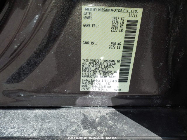 1N4AL3AP3GC131740 Nissan Altima 2.5 Sv