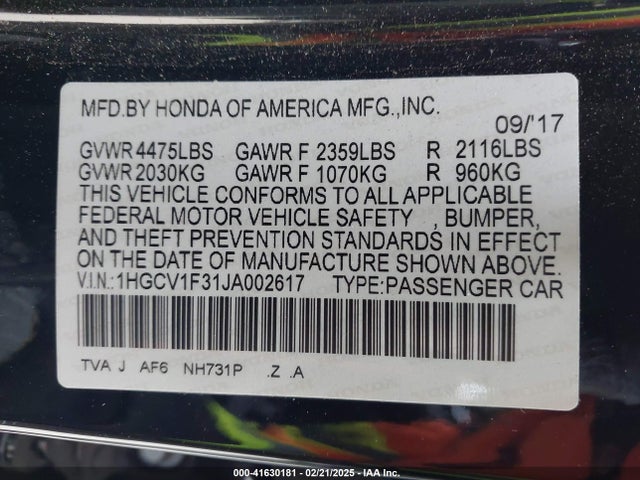 1HGCV1F31JA002617 Honda Accord Sport