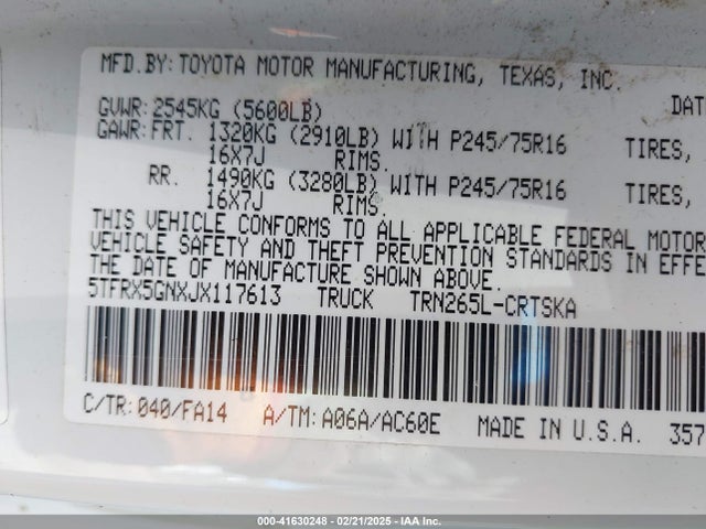 5TFRX5GNXJX117613 Toyota Tacoma Sr